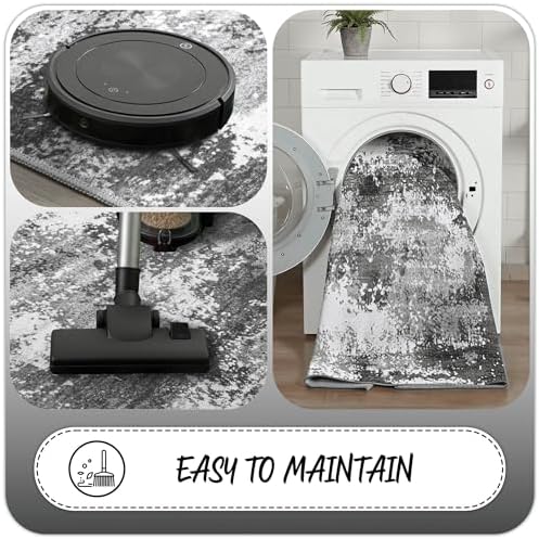 Entryway Rug 2x3 Grey Door Mat Indoor Entrance 24x36, Washable Small Throw Rugs for Kitchen Floor, Entry, Front Door, Bedroom Bedside, Non-Slip Low Pile Stain & Fade Resistant, Abstract Gray