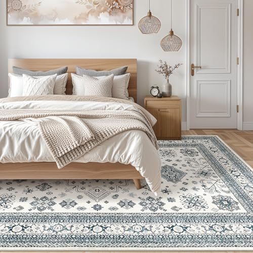 cotiled 5x7 Area Rug for Living Room, Washable, Traditional, Powder Blue