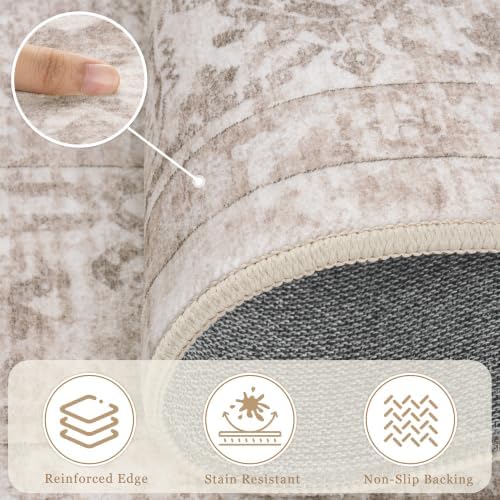 10x14 Washable Area Rugs for Bedroom Beige Brown Non-Slip Rug