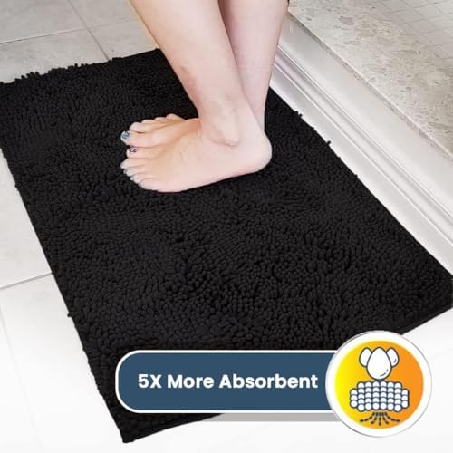 Muddy Mat® | Super Water Absorbent Door Mat Indoor, Microfiber Quick Dry Chenille Entryway Rug, Slip Resistant Front Door Mat, Indoor Mats for Entryway, Machine Washable Pet Rug, Black 24" x 40"