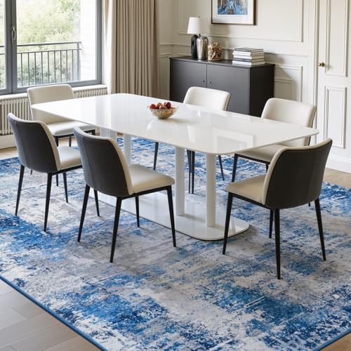 Rugflix 8x10 Area Rugs for Living Room, Washable Blue Grey Large Rug