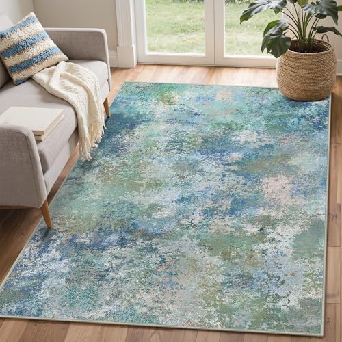 BEIMO 4x6 Area Rugs for Bedroom, Blue Green Washable Abstract Non Slip Rug