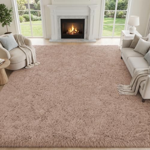 PLHXFR 6x9 Area Rugs Living Room: Fluffy Bedroom Rug Shag Carpet Camel