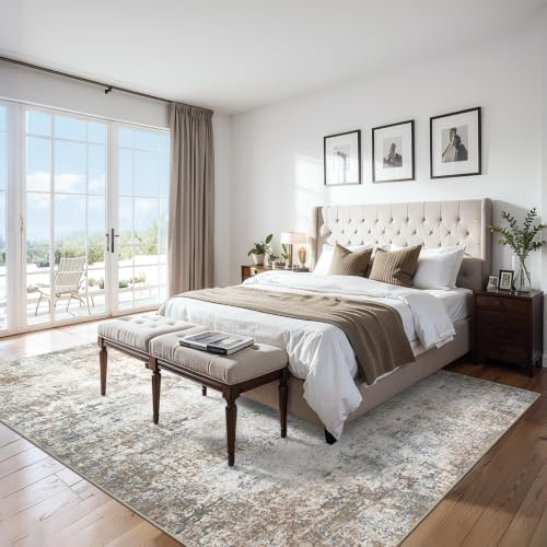 PLHXFR Area Rug Living Room: 4x6 Abstract Washable Carpet Brown Grey