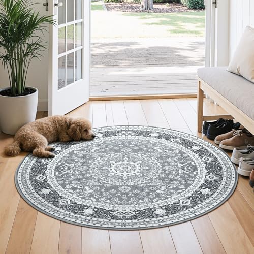 Lessymo 4FT Washable Round Area Rugs for Living Room, Non Slip Circle Rugs