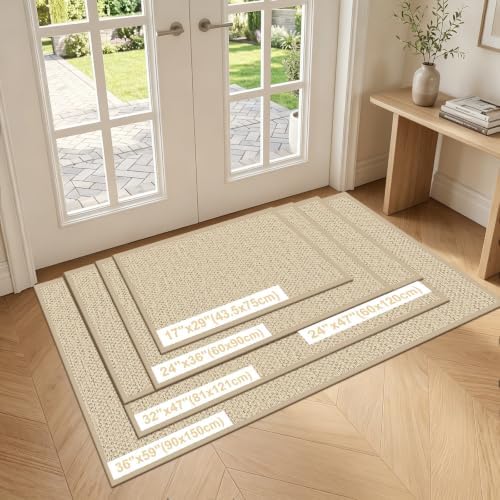 LEKEEPGO Door Mat 17"x29", Non Slip Washable Indoor Door Mat, Khaki