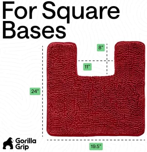 GORILLA GRIP Chenille Bath Rug Mat for Square Toilet Base, 24x19 Red