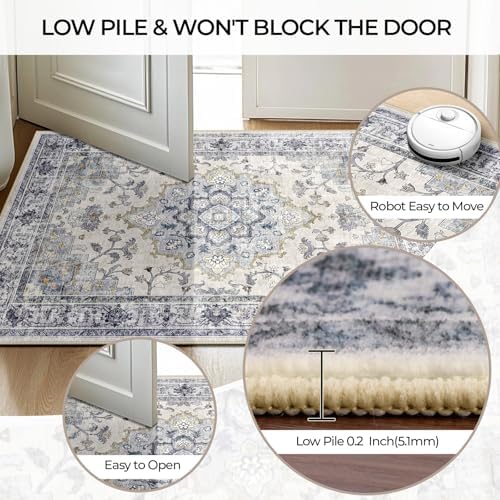 CAPALOCA 5x7 Washable Nursery Girls Low Pile Area Rug Blue White