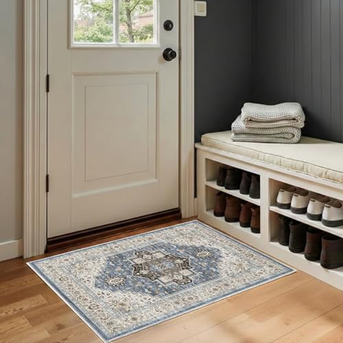 2x3 Area Rug Washable Vintage: Non Slip Throw Rugs for Entryway