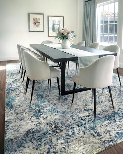 Washable Area Rug for Living Room: 5x7 Modern Abstract Neutral Soft Rug for Bedroom Dining Room No Slip Low Pile Carpet for Nursery Home Office - Grey/Blue