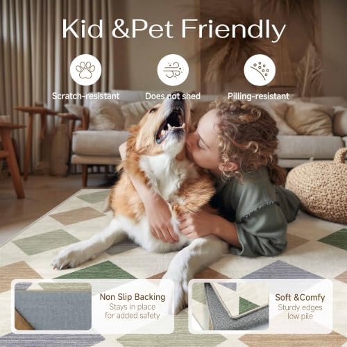PureCozy 6x9 Washable Area Rug Living Room Large Non Slip Checkered Rugs