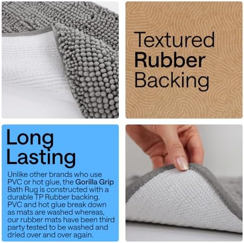GORILLA GRIP Bath Rug Mat for Bathroom, Absorbent Chenille, 54x24 Gray