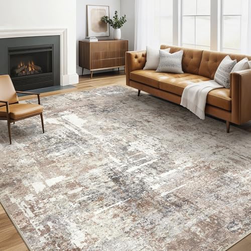 LOONGRUG 6x8 Area Rug Washable Neutral Modern Living Room Rugs Brown