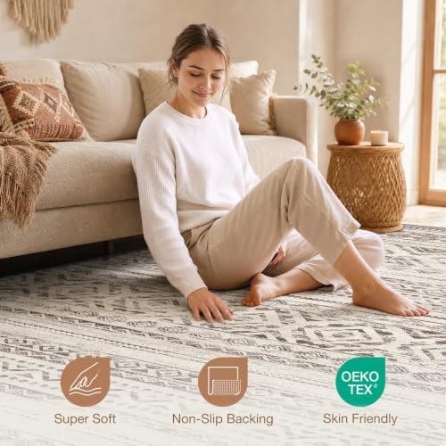 cotiled Boho 7x9 Area Rug for Living Room: Large Moroccan Washable Rug