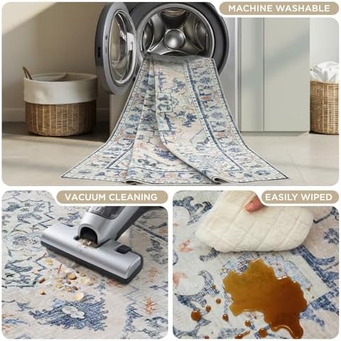 Joydeco Washable 2x5 Hallway Runner Rug Vintage, Blue Grey