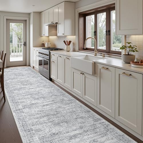 3x14 Runner Rug Non Slip,Washable Hallway Runner Rug,Grey