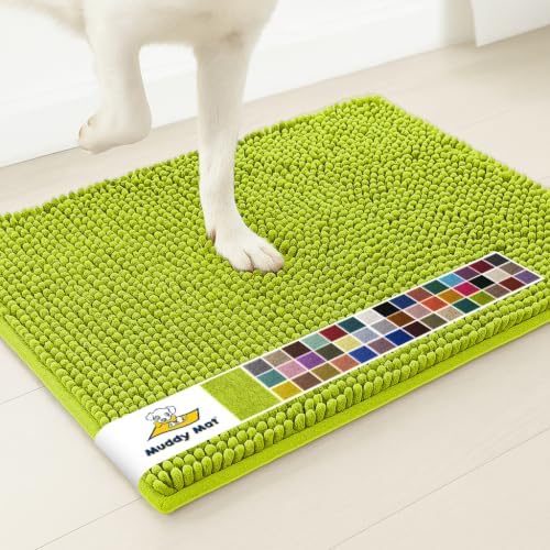 Muddy Mat® | Super Water Absorbent Door Mat Indoor, Microfiber Quick Dry Chenille Entryway Rug,Slip Resistant Front Door Mat,Indoor Mats for Entryway,Machine Washable Pet Rug, Spring Green 32" x 40"