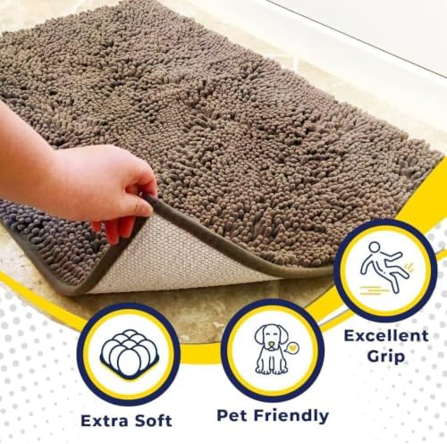 Muddy Mat® | Super Water Absorbent Door Mat Indoor, Microfiber Quick Dry Chenille Entryway Rug, Slip Resistant Front Door Mat, Indoor Mats for Entryway, Machine Washable Pet Rug, Taupe 32" x 40"