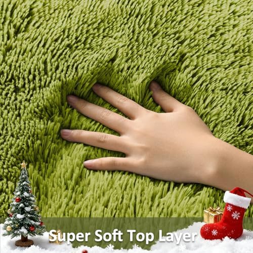 Ophanie Green Rug Grass Area Rugs for Bedroom, 4x6 Shag Fluffy Carpet, Fuzzy Furry Plush Soft Cute Kids Baby Girls Shaggy Bedside Indoor Floor Carpets for Teen Dorm Home Decor Aesthetic, Nursery
