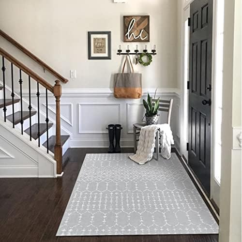 Lahome Moroccan Washable Living Room Area Rug 3x5 Small Rugs for Bedroom Throw Non-Slip Low-Pile Entryway Rug Kitchen Rugs Soft Grey Distressed Capet for Office Bathroom Laundry Room Dining Room Hana