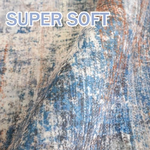 IOHOUZE Abstract Area Rug 3x5 Ft Washable Rugs for Entryway Indoor, Non Slip Kitchen Rug Printed Faux Wool Throw Rugs, Indoor Door Mat for Door Entrance Foyer Living Room, Blue Rust