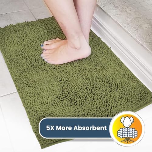 Muddy Mat® | Super Water Absorbent Door Mat Indoor, Microfiber Quick Dry Chenille Entryway Rug, Slip Resistant Front Door Mat, Indoor Mats for Entryway, Machine Washable Pet Rug, Army Green 5ft x 7ft