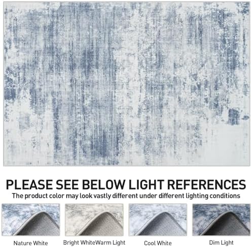 4x6 Area Rugs for Living Room: Washable Abstract Blue White Bedroom Carpet