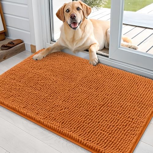 OLANLY Dog Door Mat for Muddy Paws 35x24, Super Absorbent Chenille Mud Mat