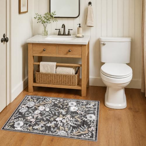 SameBed Washable 2x3 Entryway Area Rug, Vintage Kitchen Rug Black