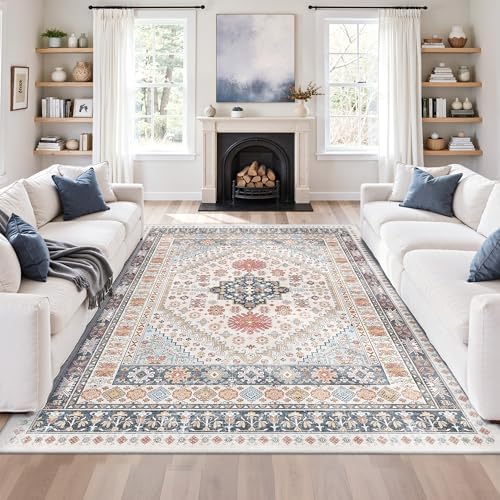 zesthome 5x8 Area Rugs for Living Room,Large Washable Rug,Blue Red