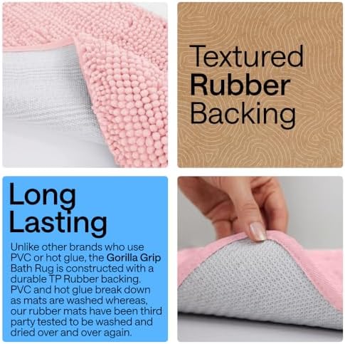 GORILLA GRIP Bath Rug Mat for Bathroom, Absorbent Chenille 30x20 Light Pink