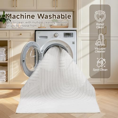 Pauwer 5x7 Area Rugs for Living Room, Modern Non Slip Washable Rug, White