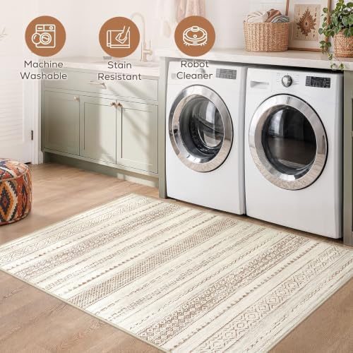 Nakagishi Boho 4x6 Area Rug Living Room Rugs Machine Washable Brown
