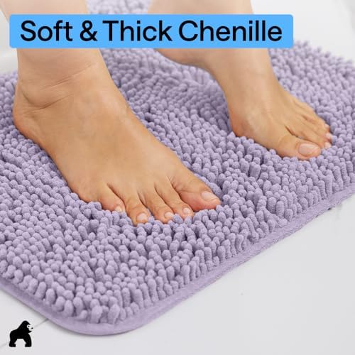 GORILLA GRIP Bath Rug Mat for Bathroom, Absorbent Chenille, 44x26 Purple