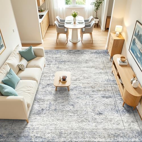 8x10 Area Rugs for Living Room,Large Washable Rug,Blue