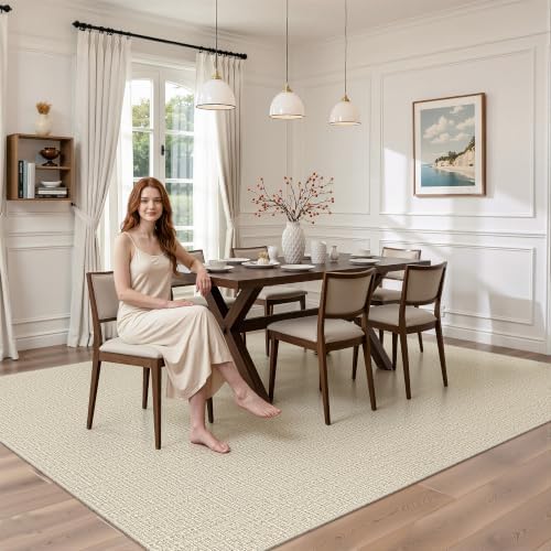 Valenrug 5x7 Area Rugs, High-Low Pile Washable Rugs for Living Room, Beige