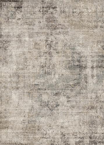 Hazo Haus Farmhouse Taupe 8x12 Area Rug for Living Room, Abstract Medallion Rug for Bedroom & Dining Room, Washable Non-Slip, Fade and Stain Resistant, Distressed Design