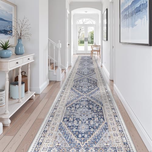 zesthome 3x18 Runner Rug Non Slip,Washable Hallway Runner Rug,Blue