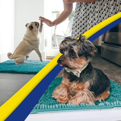 Muddy Mat® | Super Water Absorbent Door Mat Indoor, Microfiber Quick Dry Chenille Entryway Rug, Slip Resistant Front Door Mat, Indoor Mats for Entryway, Machine Washable Pet Rug, Teal 28" x 48"