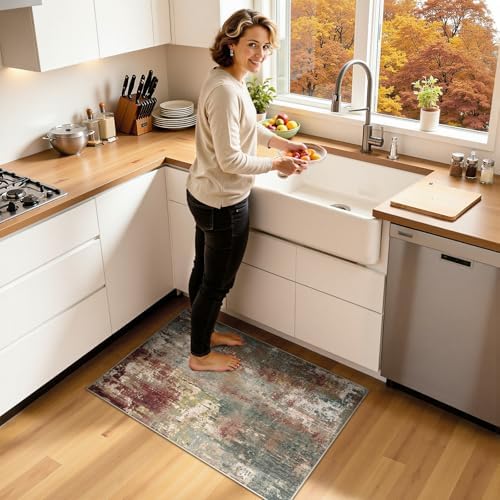 RELEANY Washable 2'x3' Abstract Area Rug for Living Room Rustic Brown