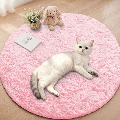 Smiry Round Area Rugs for Living Room Bedroom 3x3 ft, Fluffy Carpet