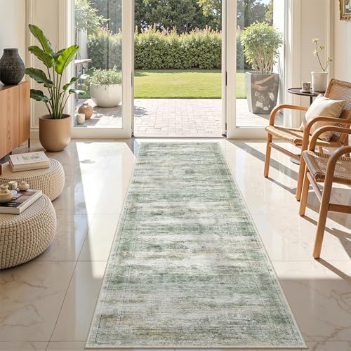 2x8 Runner Rug Non Slip,Washable Hallway Runner Rug,Green