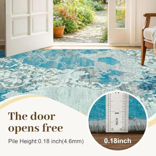 9x12 Washable Non-Slip Area Rug for Living Room (Blue)