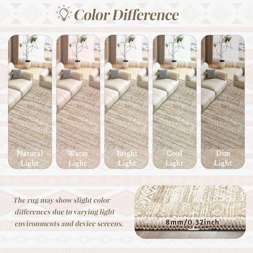 6x9 Area Rugs for Living Room: Washable Moroccan Geometric Boho Rug Farmhouse Non Slip Stain Resistant Large Rug Low Pile Soft Carpet for Bedroom Dining Room Home Office Kids Room (Light Brown,6'x9')