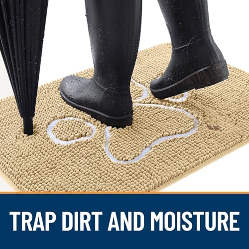 OLANLY Dog Door Mat for Muddy Paws 59x32, Paw Print Design Chenille Mud Mat