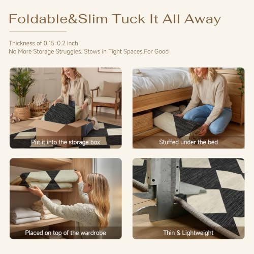 PureCozy Black 2x6 Washable Runner Rug Kitchen Non Slip Checkered Carpet