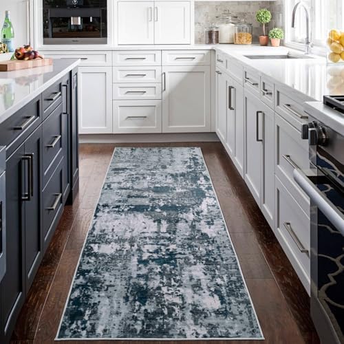 Aelenmu Runner Rugs for Hallways Kitchen 2.6x8 Non Slip Washable Navy Grey