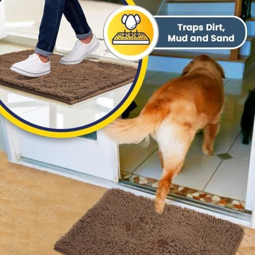 Muddy Mat® | Super Water Absorbent Door Mat Indoor, Microfiber Quick Dry Chenille Entryway Rug, Slip Resistant Front Door Mat, Indoor Mats for Entryway, Machine Washable Pet Rug, Mocha 36" x 120"