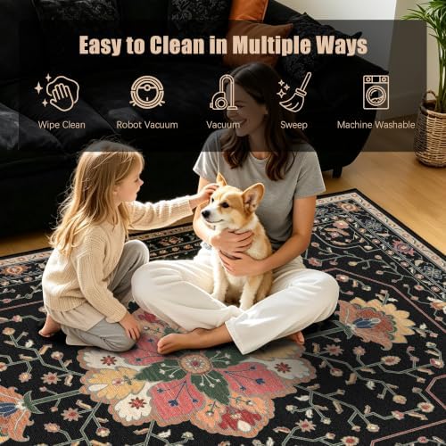 YARNSCAPE 4' x 6' Machine Washable Area Rug, Non-Slip Low-Pile Carpet