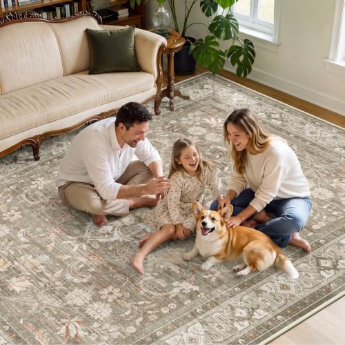 SameBed 9x12 Area Rug Living Room, Vintage Washable Carpet Vintage Brown